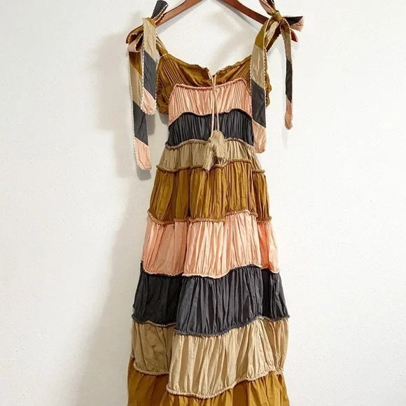Anthropologie Let Me Be Letizia Color Block Spring Boho Midi Dress - Picture 3 of 7
